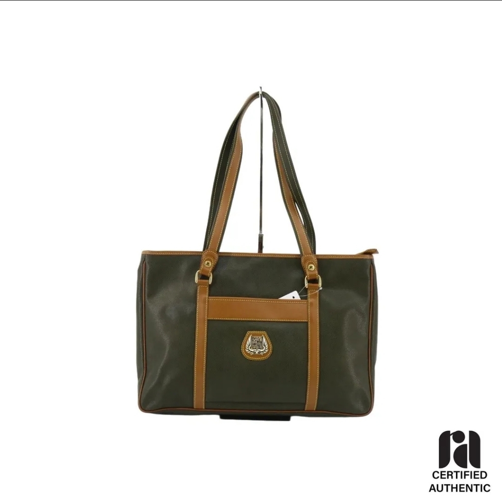 LANCEL PARIS LEATHER SHOULDER TOTE BAG IN GREEN and BROWN LEATHER OLD MONEY VIBE